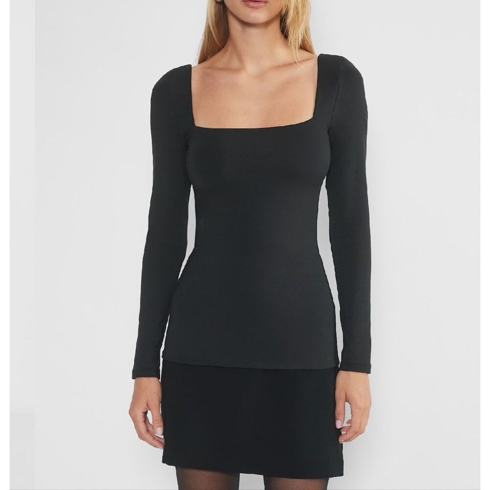 Aritzia Original Contour Square neck Hip Long Sleeve Top Black XS NEW - Picture 6 of 12